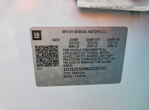 1G11Z5SA6KU137333 2019 CHEVROLET IMPALA White Vista del compartimento del motor