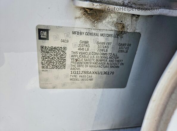 1G11Z5SAXKU136170 2019 CHEVROLET IMPALA Белый Вид подкапотного пространства