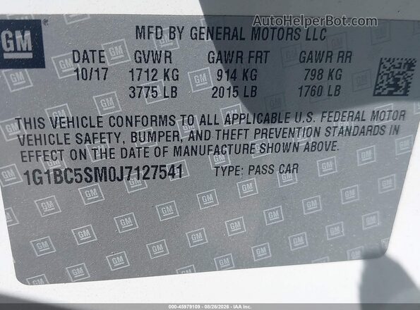 1G1BC5SM0J7127541 2018 CHEVROLET CRUZE White Widok komory silnika