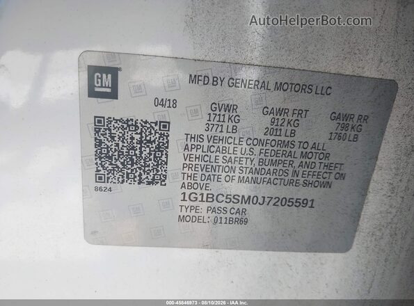 1G1BC5SM0J7205591 2018 CHEVROLET CRUZE White Widok komory silnika