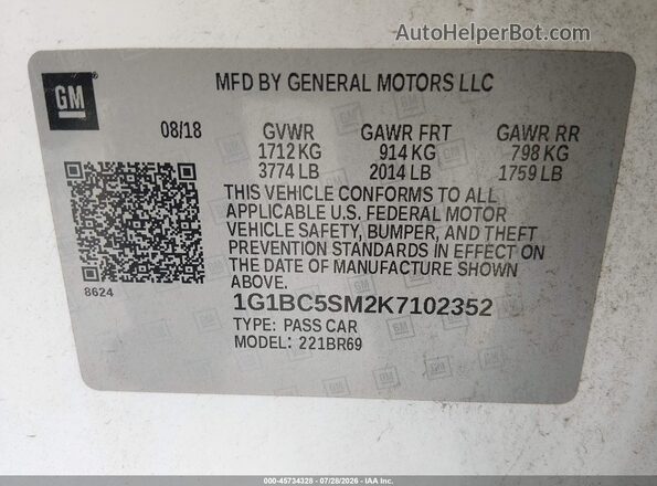1G1BC5SM2K7102352 2019 CHEVROLET CRUZE Silver Engine compartment view