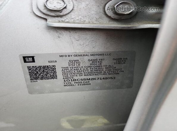 1G1BC5SM2K7148053 2019 CHEVROLET CRUZE Silver Շարժիչի բաժամունքի տեսք