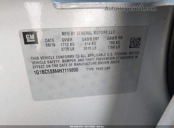 1G1BC5SM4H7119890 2017 CHEVROLET CRUZE Silver Շարժիչի բաժամունքի տեսք