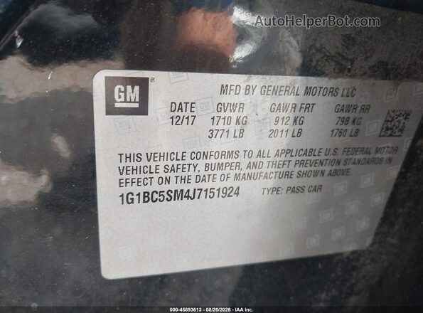 1G1BC5SM4J7151924 2018 CHEVROLET CRUZE Black Շարժիչի բաժամունքի տեսք