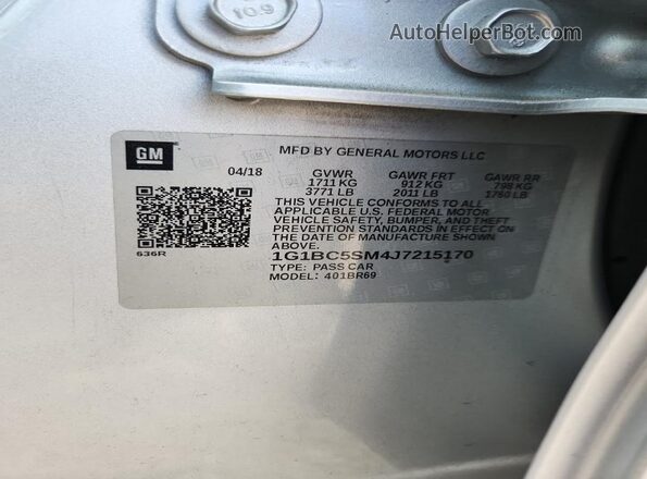 1G1BC5SM4J7215170 2018 CHEVROLET CRUZE Silver Вид підкапотного простору