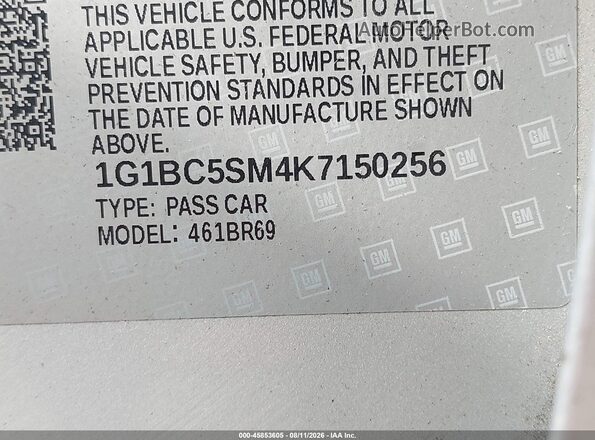 1G1BC5SM4K7150256 2019 CHEVROLET CRUZE Silver Engine compartment view