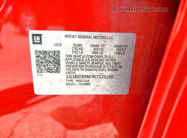 1G1BC5SM7K7121155 2019 CHEVROLET CRUZE Red Engine compartment view