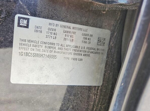 1G1BC5SM8H7149085 2017 CHEVROLET CRUZE Black Vista del compartimento del motor