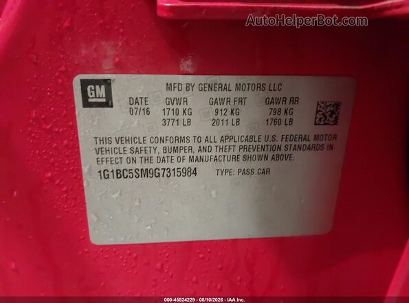 1G1BC5SM9G7315984 2016 CHEVROLET CRUZE Red Вид підкапотного простору
