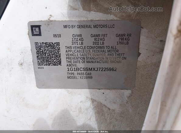1G1BC5SMXJ7225962 2018 CHEVROLET CRUZE White Widok komory silnika