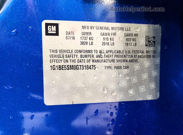 1G1BE5SM0G7318475 2016 CHEVROLET CRUZE Blue ძრავის განყოფილების ხედი