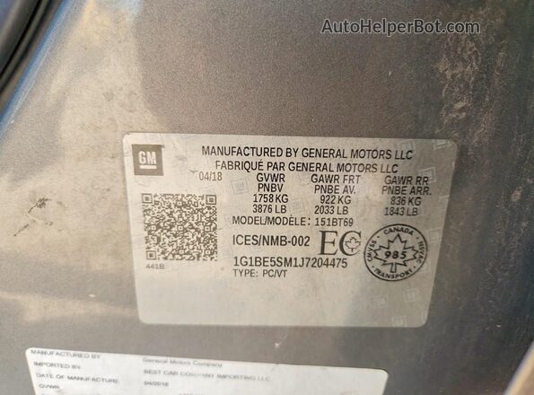 1G1BE5SM1J7204475 2018 CHEVROLET CRUZE Gray Engine compartment view