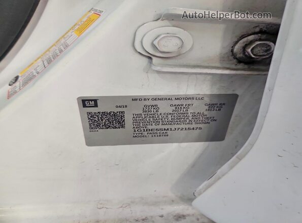 1G1BE5SM1J7215475 2018 CHEVROLET CRUZE White Շարժիչի բաժամունքի տեսք