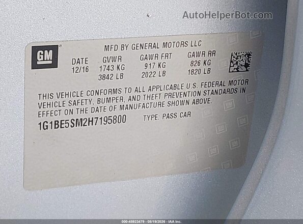 1G1BE5SM2H7195800 2017 CHEVROLET CRUZE Серебряный Вид подкапотного пространства