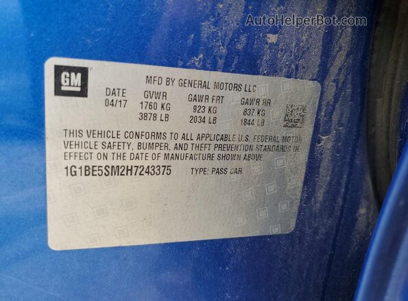 1G1BE5SM2H7243375 2017 CHEVROLET CRUZE Blue Շարժիչի բաժամունքի տեսք