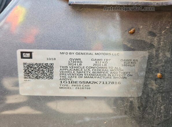 1G1BE5SM2K7117816 2019 CHEVROLET CRUZE Gray Widok komory silnika
