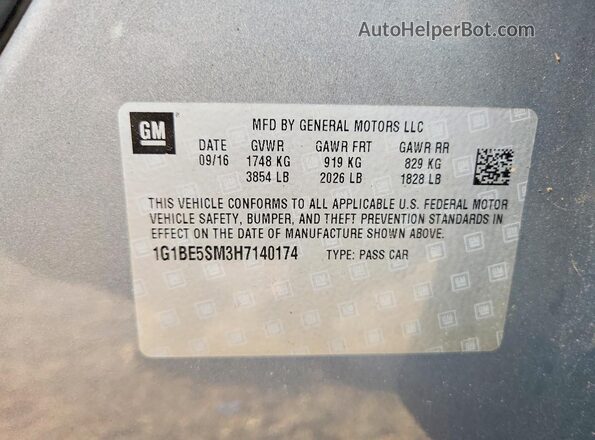 1G1BE5SM3H7140174 2017 CHEVROLET CRUZE Silver VIN sticker view