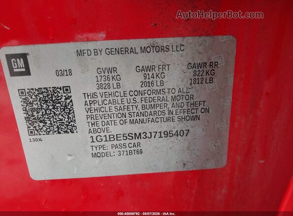 1G1BE5SM3J7195407 2018 CHEVROLET CRUZE Красный Вид подкапотного пространства