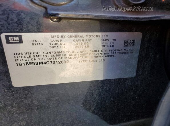 1G1BE5SM4G7312632 2016 CHEVROLET CRUZE Black Engine compartment view