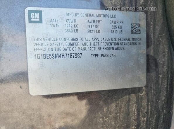 1G1BE5SM4H7187987 2017 CHEVROLET CRUZE Charcoal Vista de la etiqueta del VIN