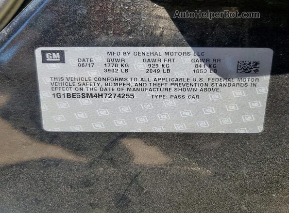 1G1BE5SM4H7274255 2017 CHEVROLET CRUZE Black ძრავის განყოფილების ხედი