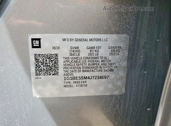 1G1BE5SM4J7234697 2018 CHEVROLET CRUZE Серебряный Вид наклейки с VIN-кодом