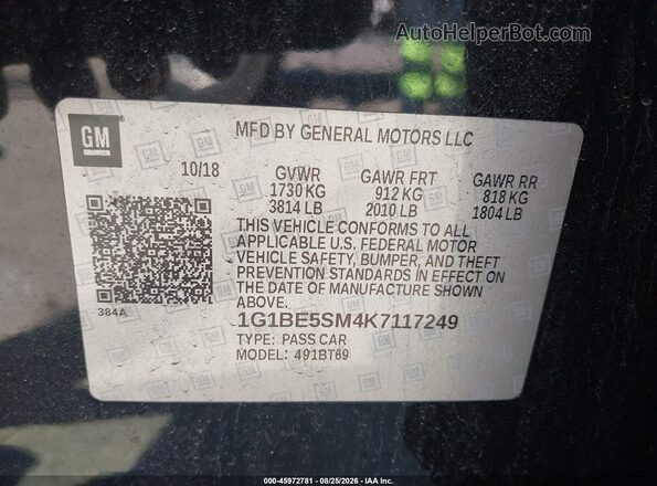 1G1BE5SM4K7117249 2019 CHEVROLET CRUZE Черный Вид подкапотного пространства
