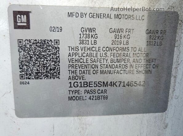 1G1BE5SM4K7146542 2019 CHEVROLET CRUZE White ძრავის განყოფილების ხედი
