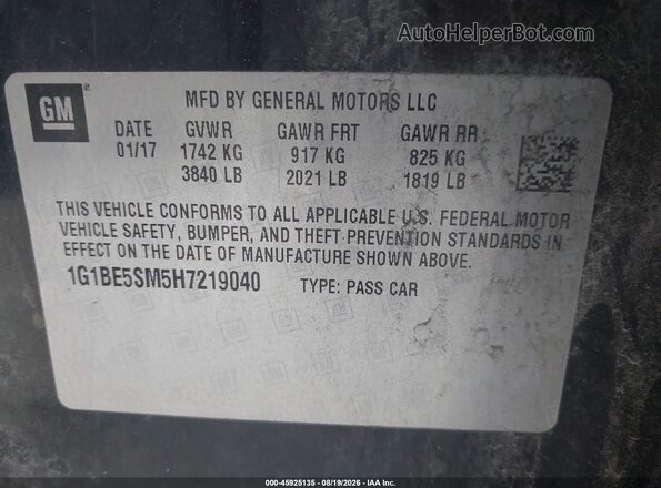 1G1BE5SM5H7219040 2017 CHEVROLET CRUZE Black Շարժիչի բաժամունքի տեսք