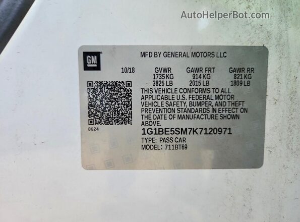 1G1BE5SM7K7120971 2019 CHEVROLET CRUZE White Vista de la etiqueta del VIN