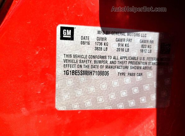 1G1BE5SM8H7108806 2017 CHEVROLET CRUZE Красный Вид подкапотного пространства