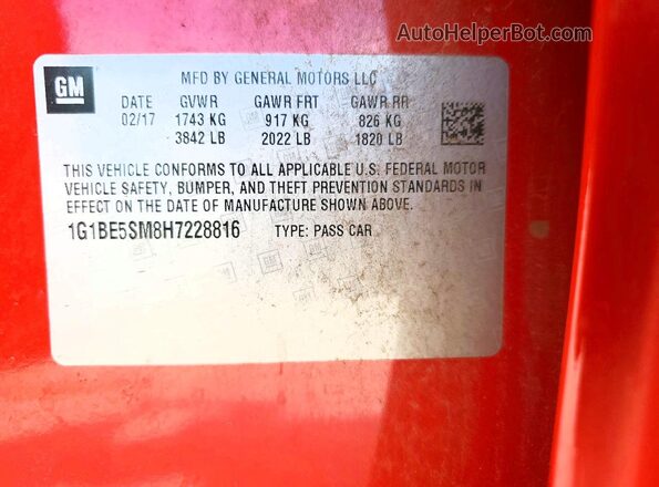 1G1BE5SM8H7228816 2017 CHEVROLET CRUZE Красный Вид подкапотного пространства