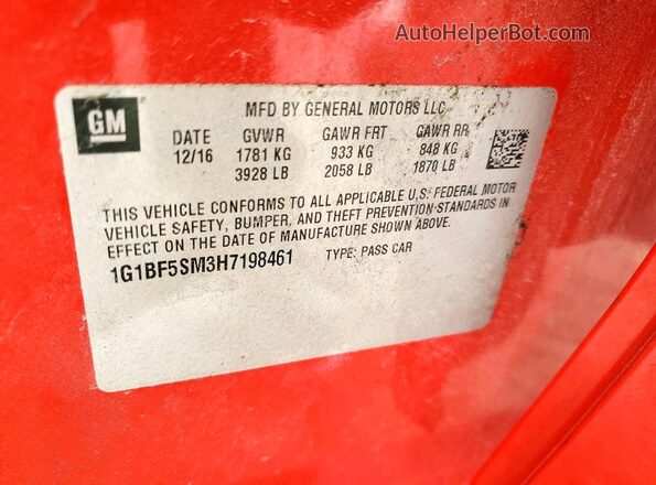 1G1BF5SM3H7198461 2017 CHEVROLET CRUZE Красный Вид подкапотного пространства