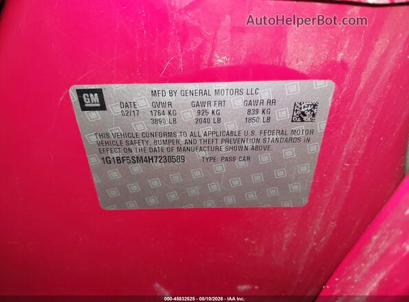 1G1BF5SM4H7230589 2017 CHEVROLET CRUZE Red Вид підкапотного простору