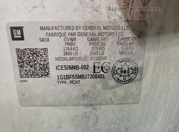 1G1BF5SM9J7208481 2018 CHEVROLET CRUZE Серебряный Вид подкапотного пространства