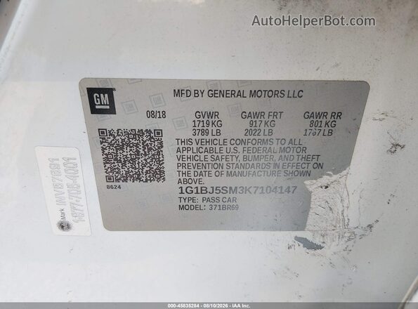 1G1BJ5SM3K7104147 2019 CHEVROLET CRUZE White Widok komory silnika