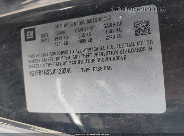 1G1FB1RS3J0120240 2018 CHEVROLET CAMARO Black ძრავის განყოფილების ხედი