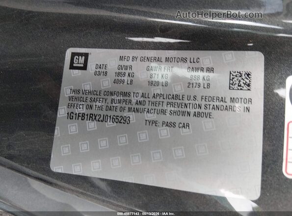 1G1FB1RX2J0165293 2018 CHEVROLET CAMARO Black ძრავის განყოფილების ხედი