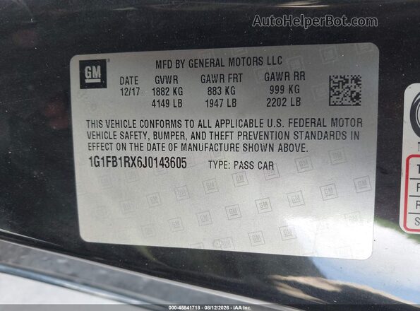 1G1FB1RX6J0143605 2018 CHEVROLET CAMARO Черный Вид подкапотного пространства