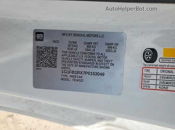 1G1FB1RX7P0153049 2023 CHEVROLET CAMARO White Вид наклейки з VIN-кодом