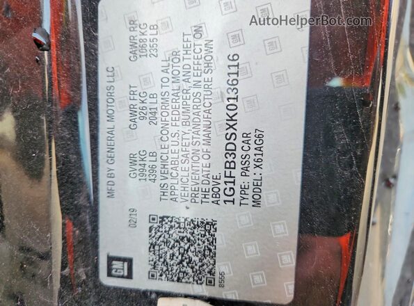 1G1FB3DSXK0136116 2019 CHEVROLET CAMARO Black Вид підкапотного простору