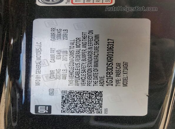 1G1FB3DSXR0106317 2024 CHEVROLET CAMARO Черный Вид наклейки с VIN-кодом