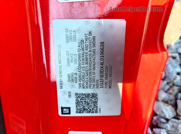 1G1FB3DX4L0106638 2020 CHEVROLET CAMARO Red Engine compartment view