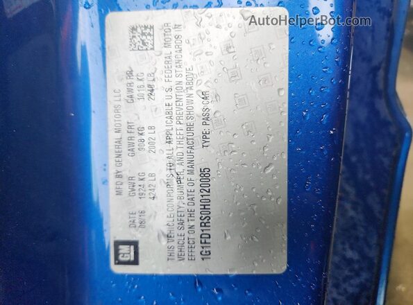 1G1FD1RS0H0120085 2017 CHEVROLET CAMARO Blue Vista del compartimento del motor