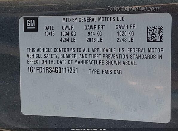 1G1FD1RS4G0117351 2016 CHEVROLET CAMARO Gray Вид підкапотного простору