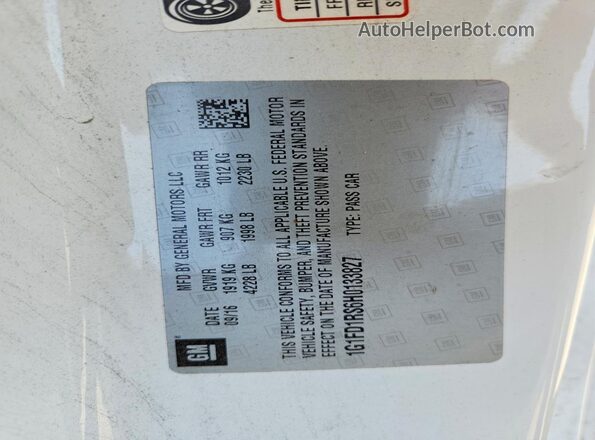 1G1FD1RS6H0133827 2017 CHEVROLET CAMARO Белый Вид подкапотного пространства