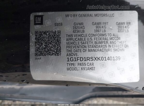 1G1FD1RSXK0140139 2019 CHEVROLET CAMARO Black Շարժիչի բաժամունքի տեսք