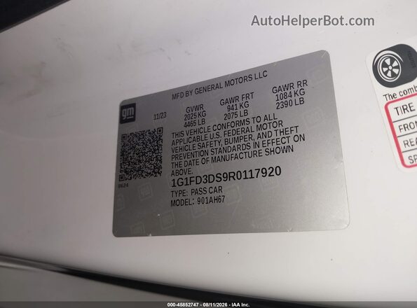 1G1FD3DS9R0117920 2024 CHEVROLET CAMARO Белый Вид подкапотного пространства