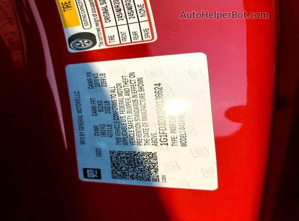 1G1FD3DX0P0136624 2023 CHEVROLET CAMARO Red VIN კოდის სტიკერის ხედი