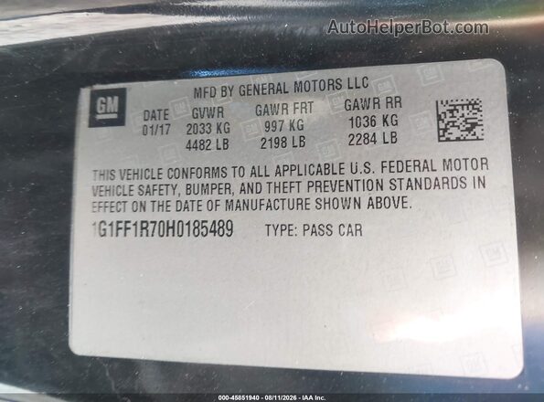 1G1FF1R70H0185489 2017 CHEVROLET CAMARO Black Engine compartment view